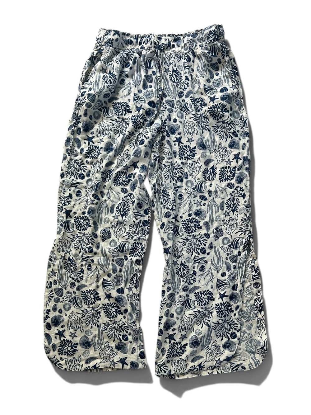 Sigrid Olsen Women’s Navy and White Sea Life Wide-Leg Pants - XL